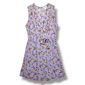 MONTEAU Purple Short Sleeve Front Tie Women's Short Floral Dress Size M